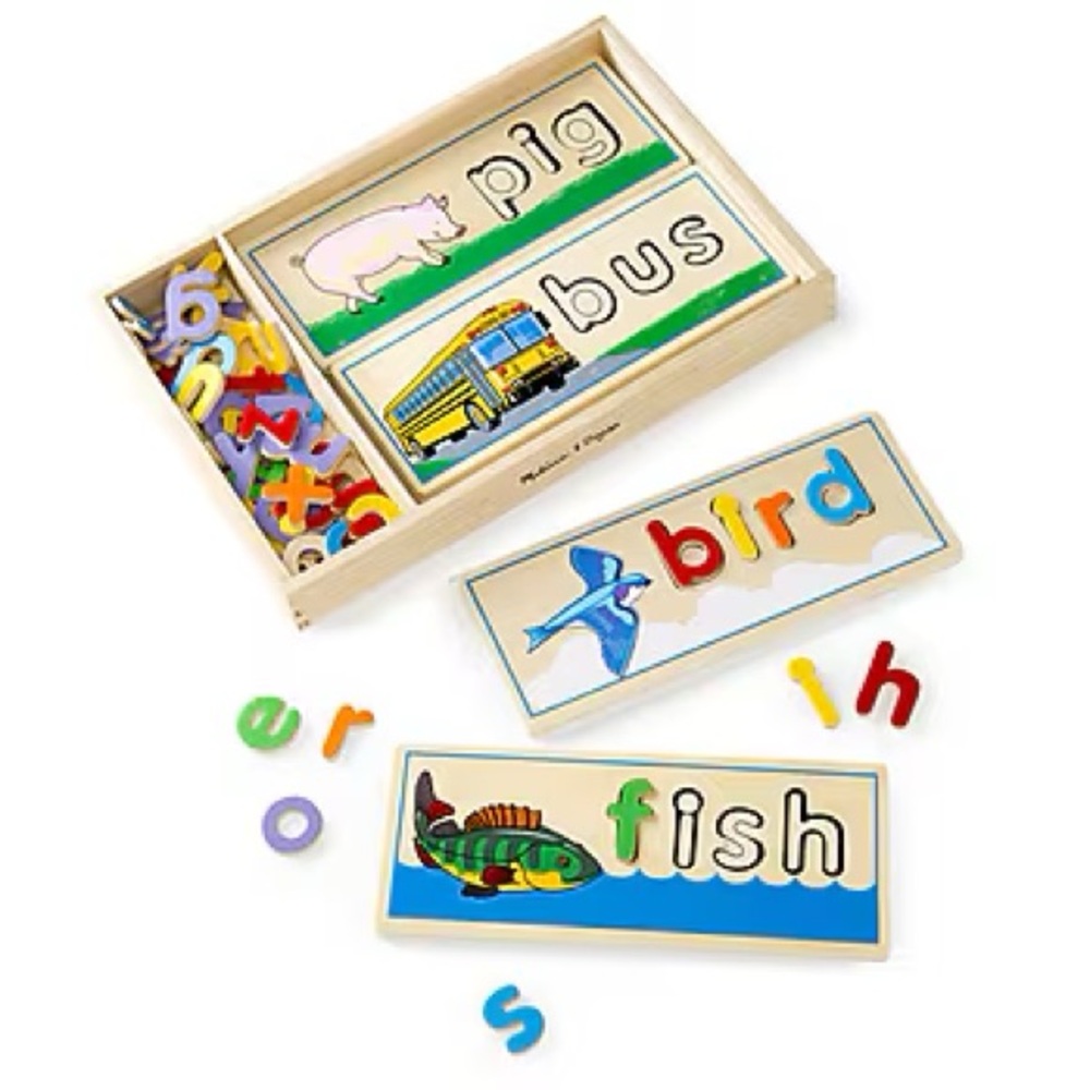 Melissa & Doug - See & Spell Wooden Puzzle Set - 3 & 4 Lettered Words